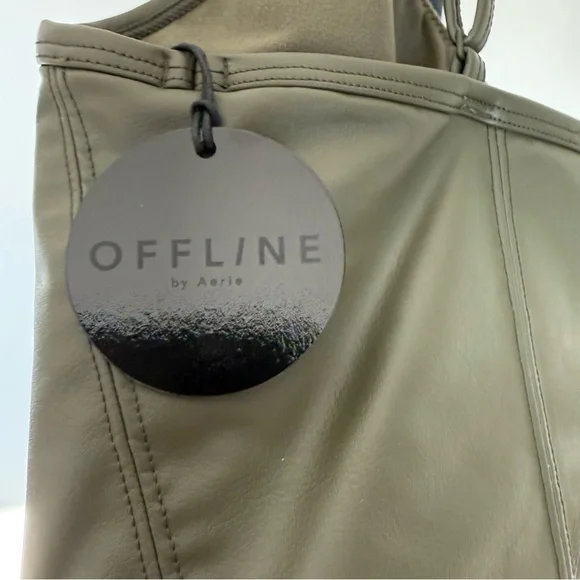 OFFLINE by Aerie Real Luxe Faux Leather Crop Tank Bra Top Olive S NWT - Picture 5 of 6